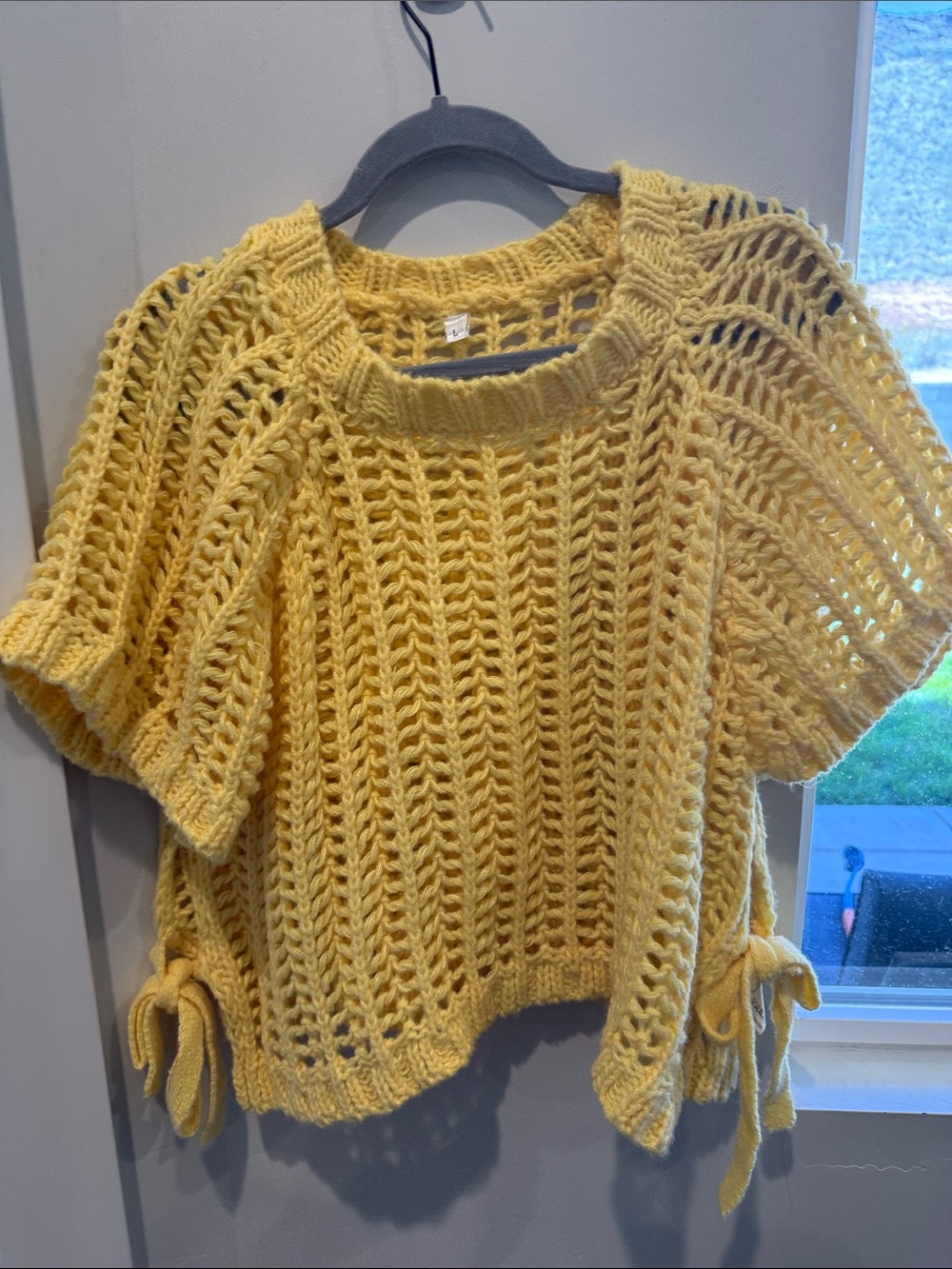 Yellow Open-Knit Short-Sleeve Sweater